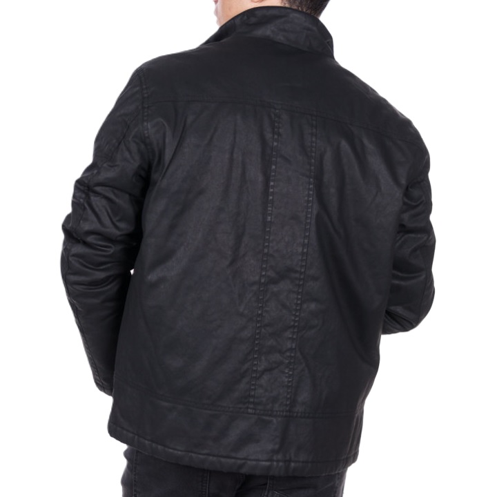 Twill short jacket with coated finish — Black